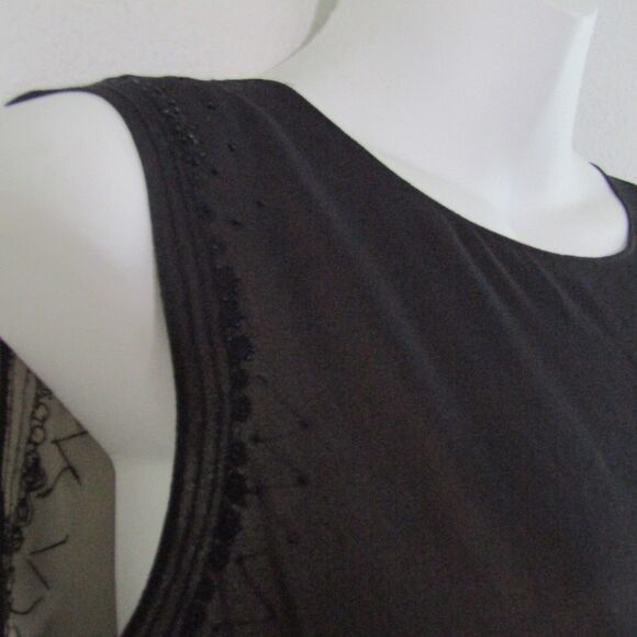 DKNY Vintage Dress 12 Petite Black Silk Velvet 90s Y2K Elegant Sheer Beaded - Picture 8 of 12